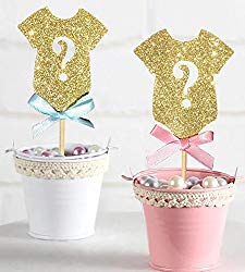 24-pack Glitter Gender Reveal Cupcake Toppers, Gender Reveal Baby Shower Party Cake Food Decoration Supplies