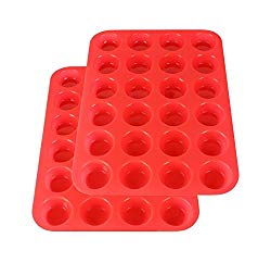 2Packs Silicone Mini Muffin Pan – Silicone Molds for Muffin Tins, 24 Non Stick Cupcake Silicone Baking Cups (Red)