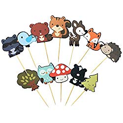 36-pack Cute Woodland Creatures Cupcake Toppers Picks, Woodland Animal Friends Cake Toppers, Kids Woodland Theme Baby Shower Birthday Party Cake Decoration Supplies.