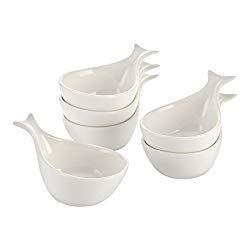 4.7ounce Porcelain Unique Ramekins/Souffle Dish/Small Dipping Bowls White with Handle Set of 6 Xufeng
