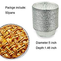 5 Inch Round Pie Tart Tin Foil Pans – Freezer & Oven Safe Disposable Aluminum – For Baking, Cooking, Storage & Reheating – Pack of 50