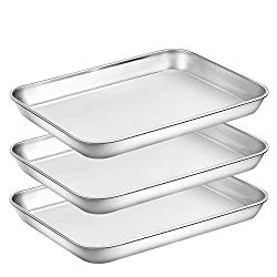 Baking Sheet Pan for Toaster Oven, Stainless Steel Baking Pans Small Metal Cookie Sheets by Umite Chef, Superior Mirror Finish Easy Clean, Dishwasher Safe, 9 x 7 x 1 inch, 3 Piece/set …