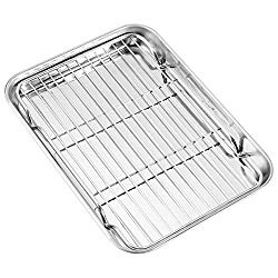 Baking sheets and Rack Set, Zacfton Cookie pan with Nonstick Cooling Rack & Cookie sheets Rectangle Size 9 x 7 x 1 inch,Stainless Steel & Non Toxic & Healthy,Superior Mirror Finish & Easy Clean