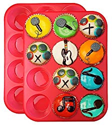Clearance Sale – Ozera 2 Pack Silicone Muffin Pan / Cupcake Pan Cupcake Mold 12 Cup, Red