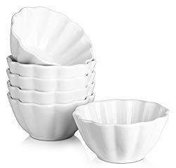 Dowan 4-oz Porcelain Ramekins/Serving Bowls for Souffle, Creme Brulee and Dipping Sauces, White, Set of 6