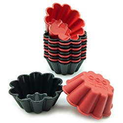 Freshware CB-305RB 12-Pack Silicone Flower Reusable Cupcake and Muffin Baking Cup, Black and Red Colors