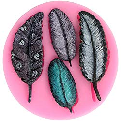 Funshowcase 4 Cavities Feather Pattern Silicone Cake Decorating Mold for Sugarcraft, Chocolate, Fondant, Resin, Polymer Clay, Soap Making