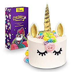 FZR Legend 3D Gold Unicorn Cake Topper Eyelashes,Horn Ears,Unicorn Party Supplies Girls Boys Birthday Party,Wedding,Baby Shower (10 pcs)