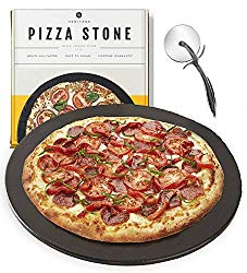 Heritage, Black Ceramic Pizza Stone 15″ – Baking Stones for Oven, Grill & BBQ- Non Stain- with Free Pizza Cutter