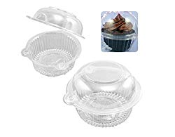 Hewnda 100 pieces Plastic Single Individual Cupcake Muffin Dome Holders Cases Boxes Cups Pods