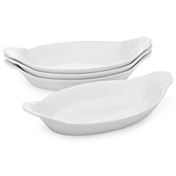 HIC Oval Au Gratin Baking Dishes, Fine White Porcelain, 10″, Set of 4