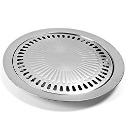 Korean Style Stovetop,Stainless Steel Non-Stick Roasting Round Barbecue Grill Pan for Indoor Outdoor Camping BBQ, Cooking Delicious Roasting Food(30cm x 30cm x 2.8cm)
