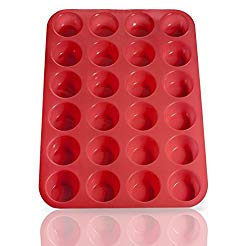 Laminas Silicone Mini Muffin Cupcake Baking Pan 24 Cup Size, BPA Free, Non Stick, Easy To Clean, Oven / Microwave / Dishwasher / Freezer safe, Heat Resistant Up To 450F, Red – Plus Free Recipe eBook