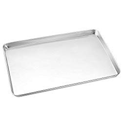 Large Baking Sheets, HKJ Chef Baking Pans & Stainless Steel Cookie Sheets & Toaster Oven Tray Pans, Rectangle Size 24L x 16W x 1H inch & Non Toxic & Healthy,Superior Mirror & Easy Clean