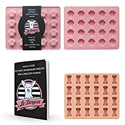Le Dogue Mini Dog Paw and Bone Silicone Baking Tray Molds with Healthy Recipe Booklet, For Puppy Treats, Cookies and Ice Cubes, Food Grade Silicone