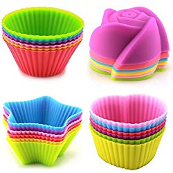 LENK Silicone Baking Cups,Set of 24 Reusable BPA Free Nonstick Cupcake Liners,4 Shapes 6 Colors Food Grade Muffin Molds With High Heat Resistance For Cupcakes