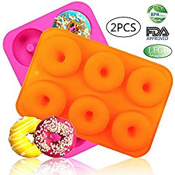 LoveS (2pcs) 6-Cavity Silicone Donut Baking Pan/Non-Stick Donut Mold, Dishwasher, Oven, Microwave, Freezer Safe