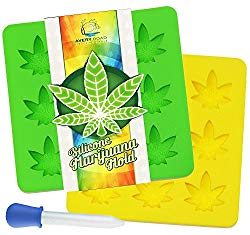 Marijuana Mold Silicone 2 PACK with BONUS DROPPER ~ Non-BPA LFGB & FDA Pot Leaf Gummy & Candy Molds – Perfect Size for Party Gummies Cupcake Toppers Ice Soap Chocolate Cookies Butter & Novelty Gifts