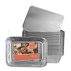 Party Bargains Aluminum Oblong Foil Pan Containers and Board Lids Set, 2.25 lb Capacity, 8.4inch x 5.9inch. (50 WITH LIDS)