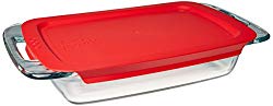 Pyrex Easy Grab Glass Oblong Baking Dish with Red Plastic Lid (2-quart)