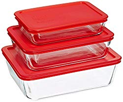 Pyrex Simply Store Glass Rectangular Food Container Set with Red Lids (6-Piece)