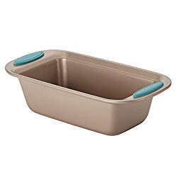 Rachael Ray Cucina Nonstick Bakeware Bread/Meat Loaf Pan, 9-Inch x 5-Inch, Latte Brown, Agave Blue Handle Grips