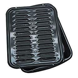 Range Kleen Broiler Pans for Ovens – BP102X 2 Pc Black Porcelain Coated Steel Oven Broiler Pan with Rack 16 x 12.5 x 1.6 Inches (Black)
