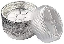 Round Aluminum Foil Pans – 40-Piece Take-Out Disposable Tin Pans with Plastic Clear Lids for Baking, Roasting, Broiling, Reheating, 9 Inches Diameter