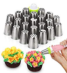 Russian Piping Tips – Cake Decorating Supplies – 39 Baking Supplies Set – 23 Icing Nozzles – 15 Pastry Disposable Bags & Coupler – Extra Large Decoration Kit – Best Kitchen Gift