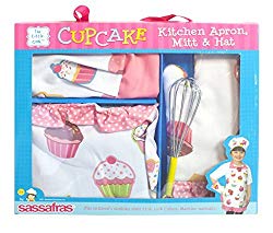 Sassafras “The Little Cook” Ruffled Cupcake Apron Set with BONUS Whisk – Our Children’s Apron Set Includes an Apron, Kids Oven Mitt, Adjustable Child’s Chef’s Hat and Bonus Whisk