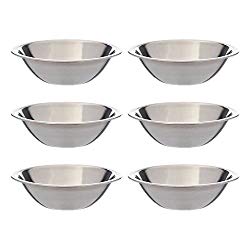 SET OF 6 – 6 1/2 Inch Wide Stainless Steel Flat Rim Flat Base Mixing Bowl
