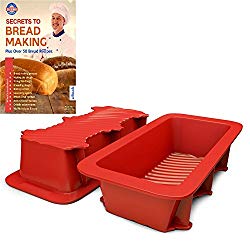Silicone Bread and Loaf Pan Set of 2 Red, Nonstick, Commercial Grade Plus Homemade Bread Making Recipe Ebook
