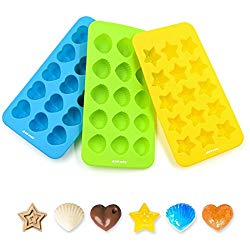 Silicone Chocolate Molds & Candy Molds – Ankway Set of 3 Non Stick BPA Free Small Flexible Hearts, Stars & Shells Baking Wax Molds Silicone Ice Cube Trays Mini Ice Maker Molds(15 Cups)