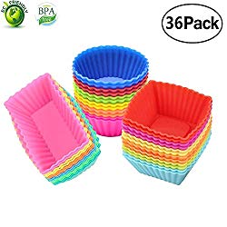 Silicone Cupcake Muffin Baking Cups Liners 36 Pack Reusable Non-Stick Cake Molds Sets