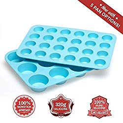 Silicone Mini and Large Egg, Muffin and Cupcake Pan 12 24 Tin Cup – BPA Free Non Stick Muffin Pan – 100% Non-Toxic, Professional Grade Heavy Duty 320g Silicone (12-cup and 24-cup pan set)