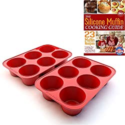 Silicone Texas Muffin Pans and Cupcake Maker, 6 Cup Large, Set of 2, Commercial Use, Plus Muffins Recipe Ebook