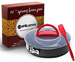 Springform Cake Pan NonStick 10-Inch – Premium LeakProof Cheesecake Bakeware with Cover Lid, Quick Release, Removable Bottom and Carrying Handle + Free Bonuses Silicone Spatula & Recipe eBook