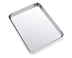 Stainless Steel Baking Sheets, HKJ Chef Baking Pans & Cookie Sheets for Oven & Mini Toaster Oven Tray Pans & Non Toxic & Healthy,Superior Mirror & Easy Clean