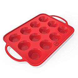 Sturdy Handle & Non Stick Silicone Muffin & Cupcake Baking Pan – Easy To Carry Patented Silicone Molds – Bake Boss 12 Cups BPA Free Bakeware Tins – Dishwasher Safe Mini Cake Rubber Trays