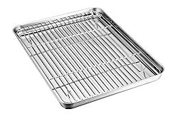 TeamFar Baking Sheet with Rack Set, Stainless Steel Baking Pan Tray Cookie Sheet with Cooling Rack, Non Toxic & Healthy, Easy Clean & Dishwasher Safe