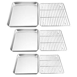 TeamFar Baking Sheet with Rack Set, Stainless Steel Cookie Sheet Baking Pans with Cooling Rack, Non Toxic & Healthy, Rust Free & Heavy Duty, Mirror Finish & Easy Clean, Dishwasher Safe – 6 Pieces