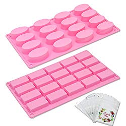 Tomnk 20 Cavity Rectangle (2″x1″) and 16 Cavity Oval (2″x1″) Silicone Mold for Soap Candy Chocolate Cake with Sealed Bags of Decorative Design