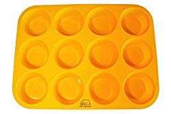 Yellow 12 Cup Silicone Muffin/Cupcake Pan with Recipe eBook (14) by Bear Bakeware, Non-stick, BPA-free, Dishwasher Friendly, FDA Approved 100% Food Grade Silicone