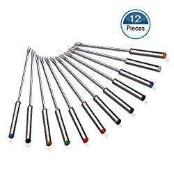12pcs Fondue Dipping Fork Skewers – Stainless Steel w/Multi-Colored Heat-Resistant Handles – Perfect for Fruits, Vegetables, Cheese, Chocolate, Marshmallows and More – NutriChef PRTPKFONDSTK12
