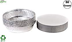(50 Pack) – 7 Inch Disposable Round Aluminum Foil Take-Out Pans With Board Lids Set – Disposable Tin Containers, Perfect for Baking, Cooking, Catering, Parties, Restaurants by EcoQuality