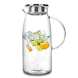 60 Ounces Glass Pitcher with Lid, Hot/Cold Water Jug, Juice and Iced Tea Beverage Carafe