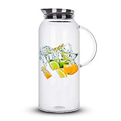 68 Ounces Glass Pitcher with Lid, Hot/Cold Water Carafe, Juice Jar and Iced Tea Pitcher