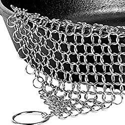8″x6″ Stainless Steel 316L Cast Iron Cleaner Chainmail Scrubber for Cast Iron Pan Pre-Seasoned Pan Dutch Ovens Waffle Iron Pans Scraper Cast Iron Grill Scraper Skillet Scraper