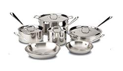 All-Clad Cookware Set, Pots and Pans Set, 10 Piece, Stainless Steel, Tri-Ply Bonded, Silver