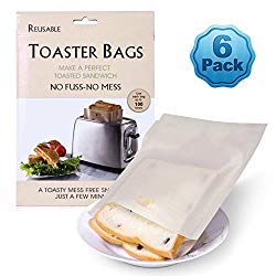 Ankway Non Stick Toaster Bags (Set of 6) Reusable Sandwiches Grilled Cheese Heat Resistant Microwave Oven Toaster Bags Pizza Panini & Garlic Easy to Clean